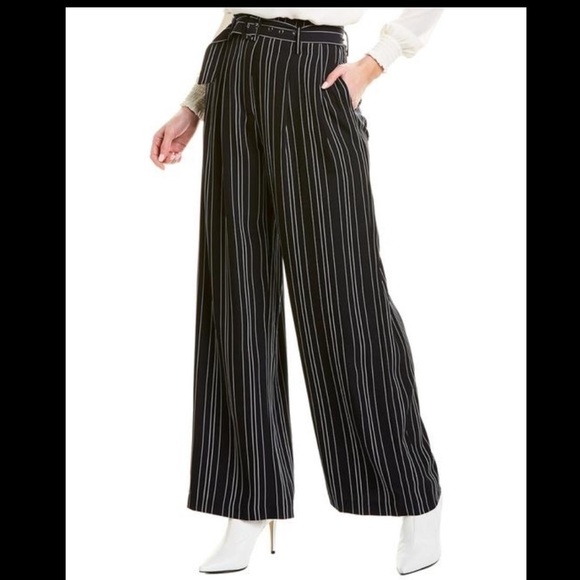 Wayf Pants - WAYF Black White Pleated Casual Striped Wide Leg Pants Size S NEW (Missing Belt)